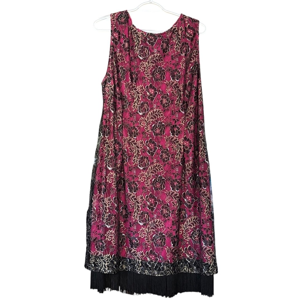 Joanna Hope Black Floral Mesh Overlay Sheath Dress 20 Fringe Dark Romantic Goth